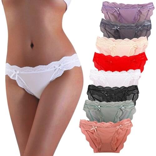 Women Lace Mesh Briefs Sexy Transparent Underwear Low Waist Panties Lady Thongs Girls Intimates Lingerie G-String Perspective