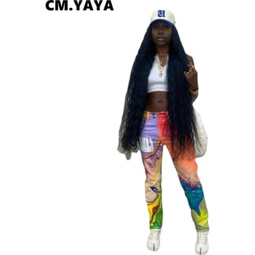 CM.YAYA Women Pants Print Mid Waist Straight Long Trousers Fashion High Streetwear Female Casual Pants Autumn Clothing 2021