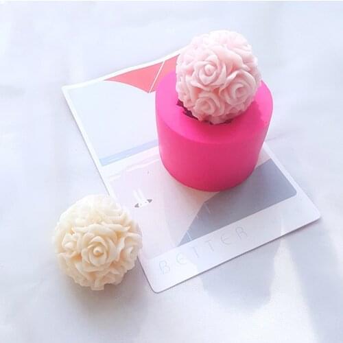 1pcs 3D Rose Flower Ball Silicone Mold Non-stick Cake Decoration Fondant Sugarcraft Chocolate Mould Handmade Soap Candle Molds