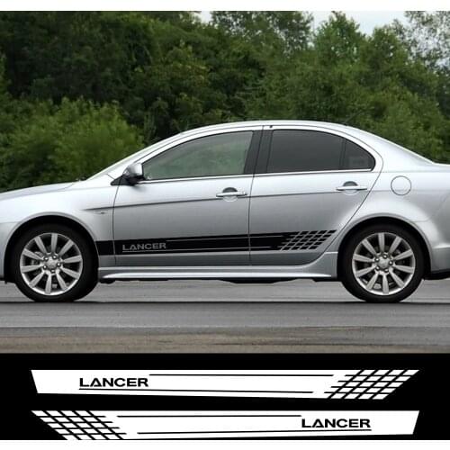 2PCS Car Door Side Skirt Stripes Decoration Stickers For Mitsubishi Lancer 10 3 9 Vinyl Auto Reflective Decals Car Accessories
