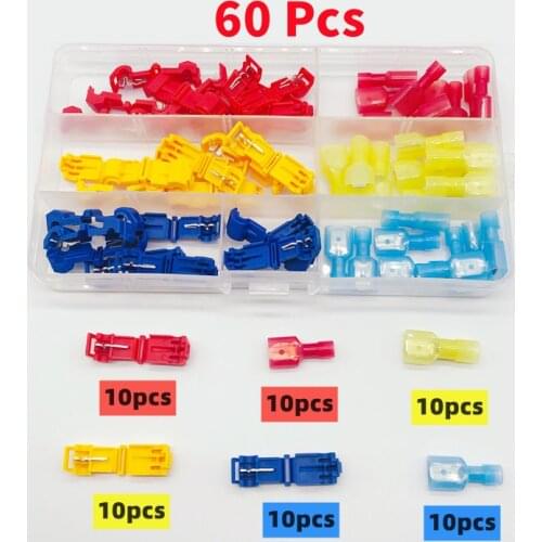 60pcs boxed T-type terminal block wire connection clamp quick peel-free connector plug wire and cable household accessories