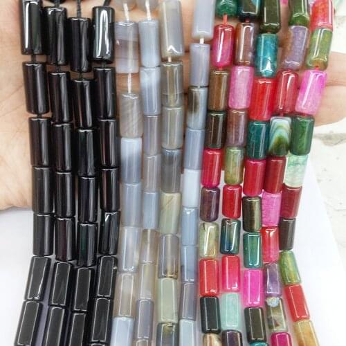6x18mm Natural Semi-precious Stone Colorful Agate Loose Beads Strand Made of Black Agate Cylindrical Agate Loose Beads Jewelry