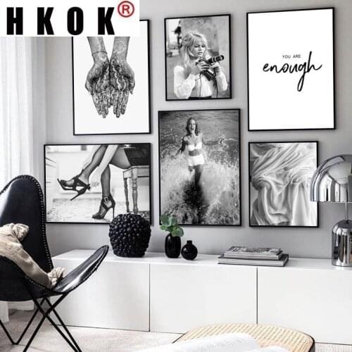 HKOK Black White Poster Fashion Print Sexy Movie Girl Camera Canvas Painting Minimalist Wall Art Picture Living Room Home Decor