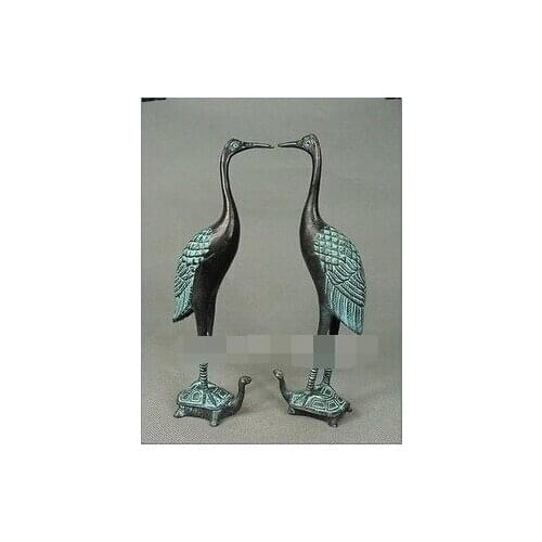 Frete um par de guindaste coroado esculpido & Tortoise Bronze Statue Crafts Home Furnishing Arts pure copper