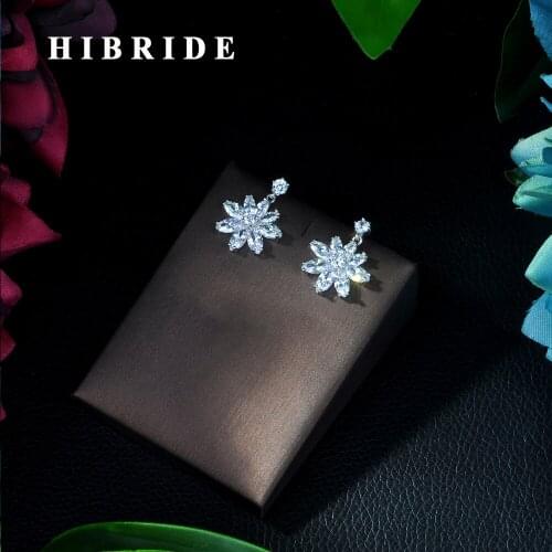 HIBRIDE Brand High Quality Silver Color Long Black Crystal Drop Earring Fashion Cubic Zirconia Women Jewelry E-222