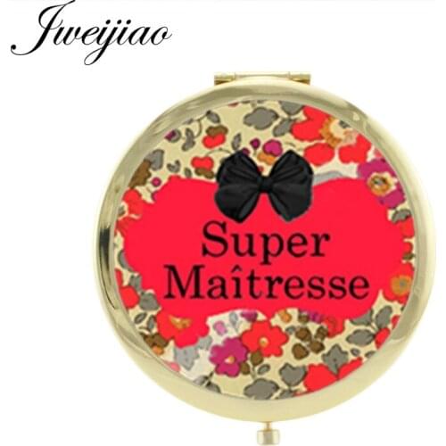 JWEIJIAO Tie tie Super Maitresse Beauty Health Mirrors vintage metal Merci Maitresse Mini Round Purse Mirror H133