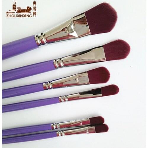 Purple nylon wool gouache watercolor acrylic painting brush flat buttonhead 6 pcs/suit oil painting brush Drawing art supplies
