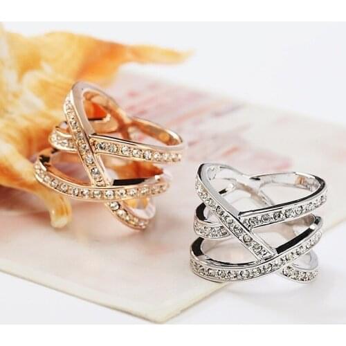 Japanese And Korean Version Of The Double Line Crystal Ring Personality Simple Female Romantic Gift
