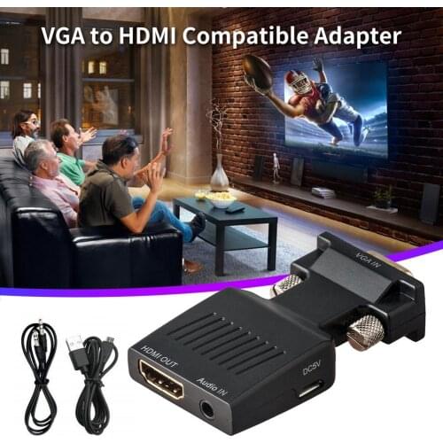 Converter VGA To HDMI With Audio Cable Compatible Adapter VGA Male To HDMI Female HD Converter