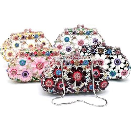 African Bridal wedding party purses elegant women evening party wallet luxury shinning diamond classical flower crystal clutches