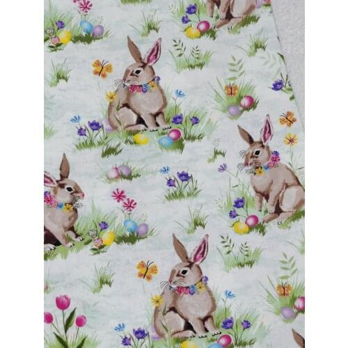 100% Cotton Fabric Rabbit Hidden in Grass Flora Cute Animal in Grass butterfly DIY Patchwork Textile Tissue Home Clothing
