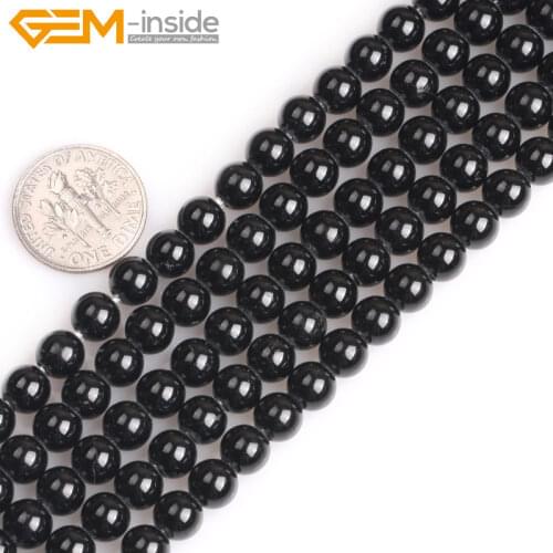 Gem-inside 6mm-14mm Natural Gem stone Black Tourmaline Round Beads For Jewelry Making 15"DIY Gift