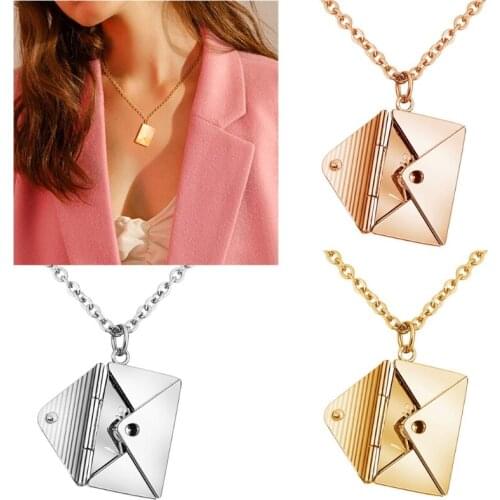 Love Envelope Pendant Necklace Heart Seal Love Message Locket Pendant Can Open Envelope Lovers Fashion Necklace Jewelry
