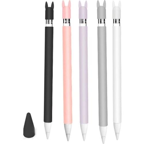 Cute Rabbit Ear Anti-scroll Soft Silicone Protective Sleeve Pouch Case Skin Nib Cover for i-Pad Pro Pencil 1st Version