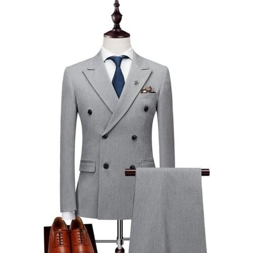 Double Breasted 3 Piece Men Suits 2020 New Mens Business Suits Formal Peak Collar