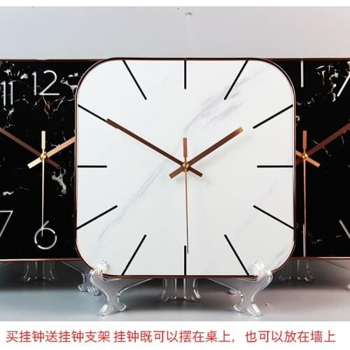 Nordic Creative Wall Clock Square Marble Wall Watch Gold Fashion Living Room Modern Design Reloj De Pared Quartz Clocks AC50ZB