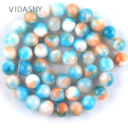 Natural Gem Stone Blue Persian Jades Round Beads for Jewelry Marking 6 8 10mm Charm Spacer Beads Diy Bracelet Necklace 15