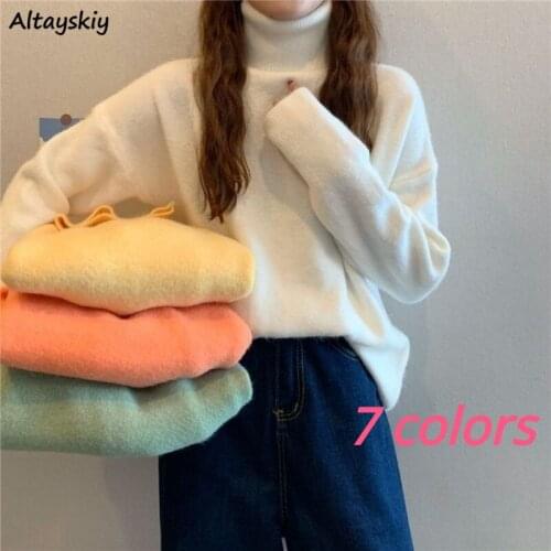 7 Colors Solid Sweaters Women Turtleneck Loose All-match Korean Style Popular Spring Autumn Cozy Female Pullovers Elegant Chic