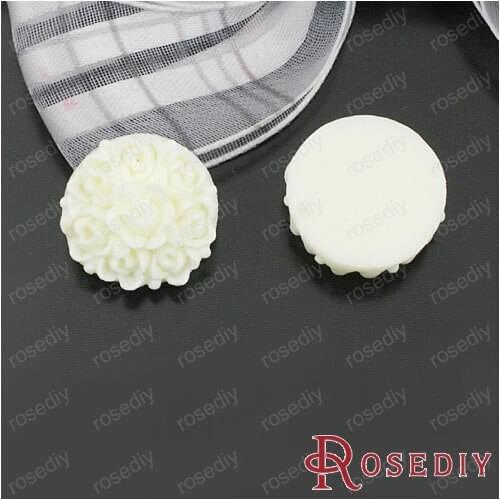 Wholesale 17mm Beige Flower Resin Flat Bottom Beads Diy Jewelry Findings Accessories 20 pieces(JM4993)