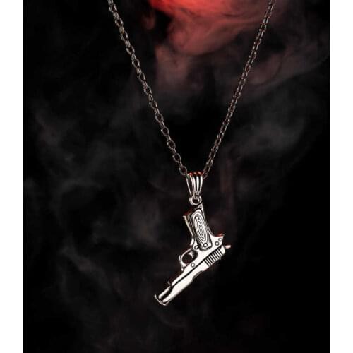 925 Sterling Silver Pistol Gun Necklace Mens Necklace Silver Chain Necklace Weapon Necklace Pistol Gun Pendant