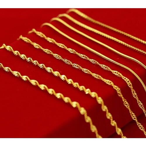 New 24K Gold Necklace 45CM Box Chain/Water Ripple/Single Water Ripple Necklace With Chain For Woman Jewelry Gift With Chain DIY