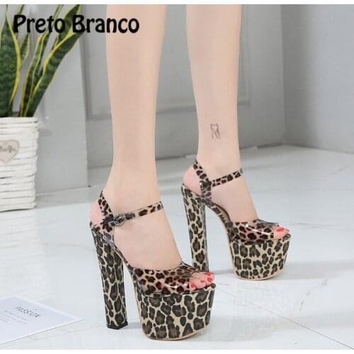 PRETO BRANCO womens Platform Sandals nightclub show leopard 17CM high heel womens thick sexy model female sandals ZYW-679-9
