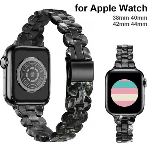 Black Watch Strap for Apple Watch Band Resin iWatch SE/6 Bracelet with Metal Buckle Series 5 4 3 2 1 38mm 44mm 40mm 42mm