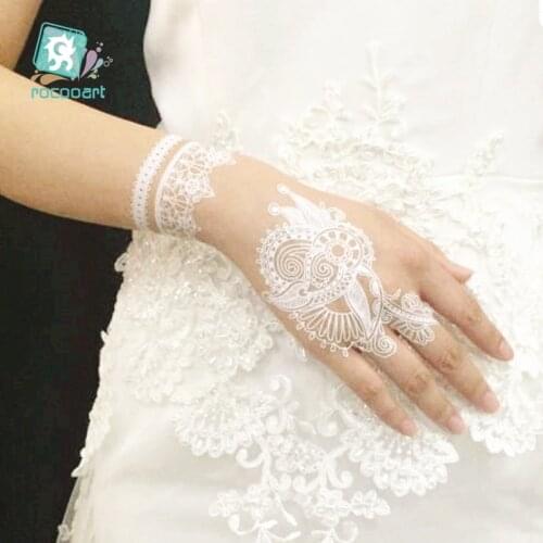 Rocooart Sexy white Lace Glove Fake Flash Tattoo on Body Hand and Back for Women Waterproof Temporary Sticker