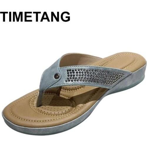 TIMETANG Fashion Rhinestone Women Slippers Outdoor Casual Beach Flip Flops New Summer Shoes Female Wedges Slides Ladies Sandals