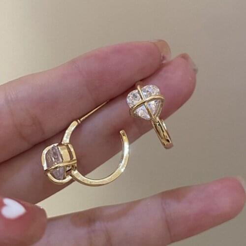 Gothic Gold Silver Color Geometric Letter C Heart Crystal Stud Earrings for Women Korean Fashion Crystals Circle Studs Earings