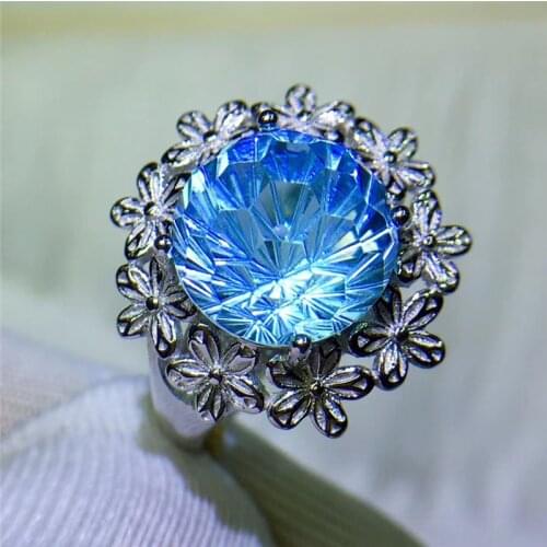 Jewelry Natural Topaz Ring for Daily Wear 10mm Round Topaz Silver Ring Elegant 925 Silver Topaz Jewelry for Party