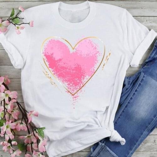 Women Graphic Love Heart Watercolor Clothing Cartoon Fashion Summer Female Clothes Print Short Sleeve Tops Tees Tshirt T-Shirt