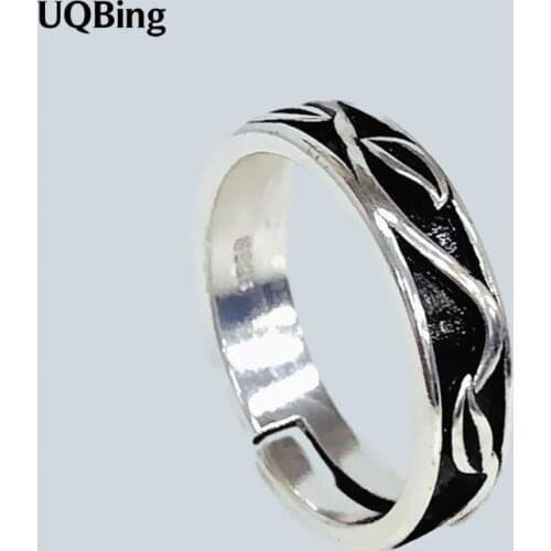 925 Sterling Silver Vintage Black Floral Pattern Rings For Women Finger Jewelry