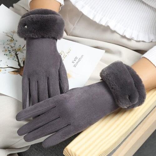 Womens Winter Warm Suede Leather Touch Screen Driving Gloves For Sports Coldproof Plush Thicken Full Finger Cycling Mittens R26