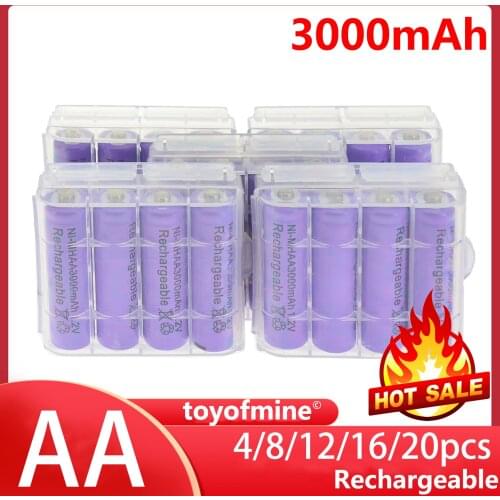 4/28x AA 3000mAh 1x case purple Battery 1.2V NI-MH Rechargeable
