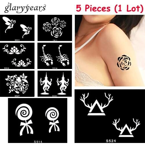 5 Pieces/lot Small Henna Body Stencil Beauty 72 Designs Life Tree Women DIY Hands Leg Art Airbrush Paint Drawing Tattoo Template