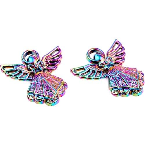 5pcs/lot Rainbow Color Alloy Angel dress with wings pendant Charms fit Necklace Halloween Christmas pendant womens Men jewelry