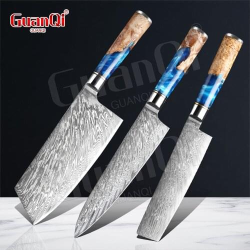 Damascus Chef Knife Slicing Knife Professional Kitchen Knives Cleaver Slicing Vegetable Chef Knife With Resin Handle Knife Set