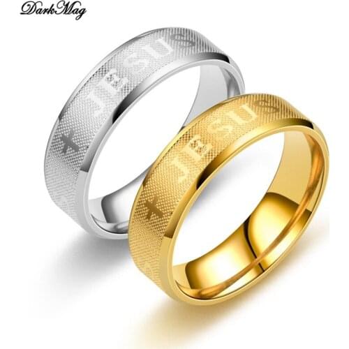 DarkMag Christmas Gift Jewelry Gold Stainless Steel Jesus Cross Rings Engrave Letter Church Prayer Rings for Men Women Belief
