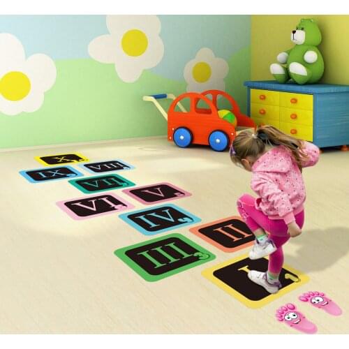 Kids Wall Stickers Cartoon Rome Number Hopscotch Jump Plaid Digital Grid Children Game Floor Stickers Kindergarten Home Decor