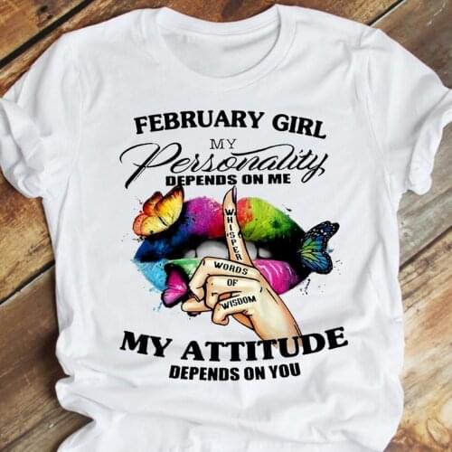 February Girl My Personality Depends On Me My Colorful Sexy Lip Butterfly Birthday gift Party T-shirt y2k aesthetic goth tops