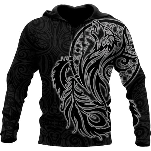 Maori Dream Catcher Wolf Tattoo 3D Printed Unisex Deluxe Hoodie Men Sweatshirt Streetwear Zip Pullover Casual Jacket Tracksuit-8