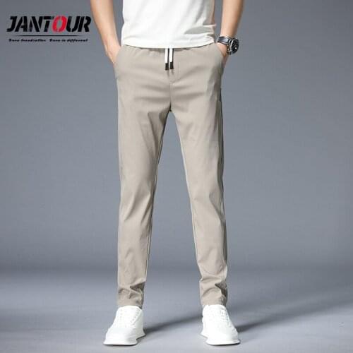 Jantour Brand Classic Mens Khaki Casual Pants 2021 New Business Fashion Slim Fit Stretch Trousers Male Clothing 28-38