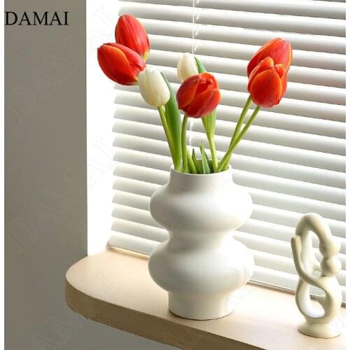 Creativity Matt Ceramic Flower Vases Nordic Modern Cute White Fat Circle Vase Office Desktop Plant Pots Decorative Ornaments