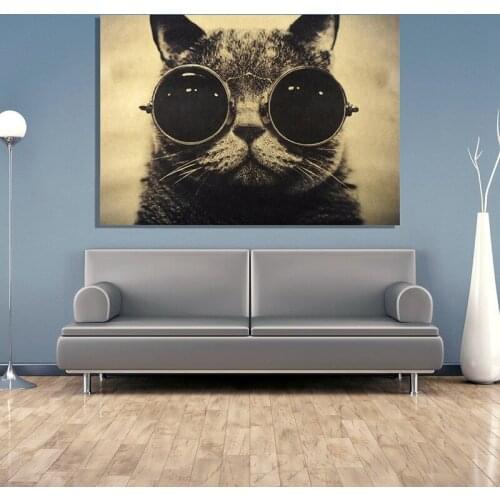Cool Handsome Cat Sunglasses Rock Animal Kraft Paper Bar Poster Retro Poster Decorative Painting Wall Sticker Drop shipping