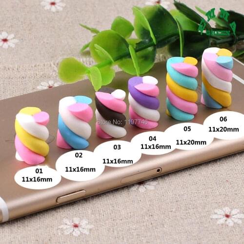 Marshmallow Rainbow Colors Kawaii Spiral Lollipop Candy Polymer Clay Cabochons 20pcs Flatback For DIY Phone Decoration