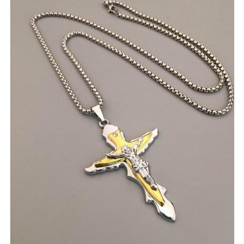 Fashion Jewelry Unisex Christian Religious Hip-Hop Jesus Cross Pendant Necklace Link Chain