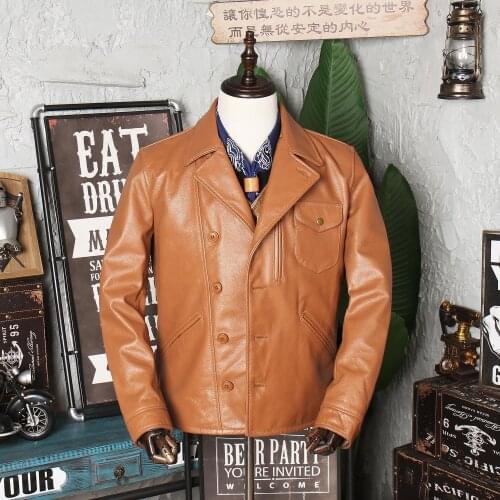 2021 Winter Mens New Genuine Cow Leather Coats Male Motorcycle Vintage Slim Jacket Men Single Breasted Real Cowhide Outwear W593