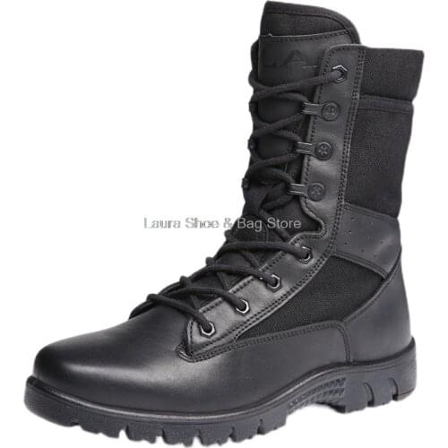 New man combat boots military breathable training shoes high top tactical boots men hiking shoes black 37-46