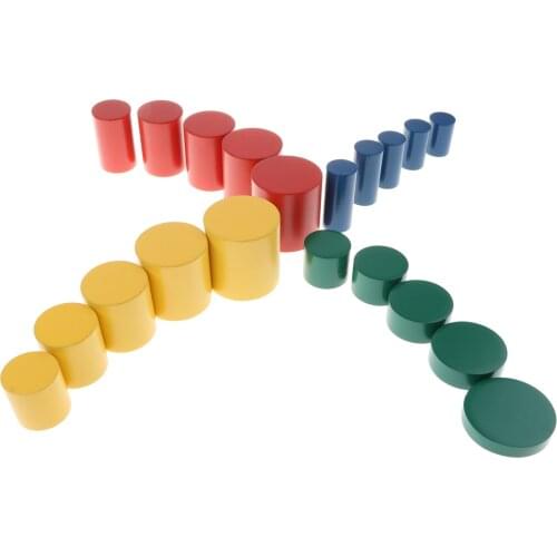 Kids Wooden Sensorial Material 4 Color Knobbless Cylinders Set